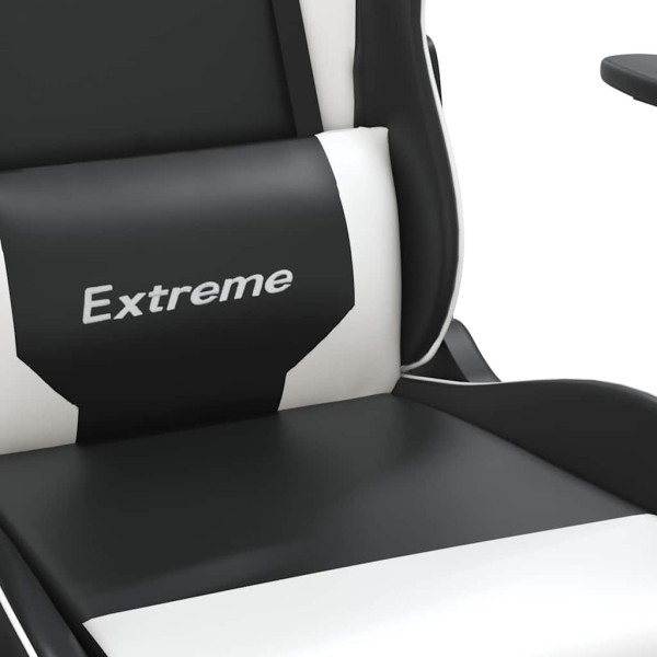 Fotel Gamingowy z Ekoskóry z Podnóżkiem Ergonomiczny Czarno-Biały do Biurka, 9443844