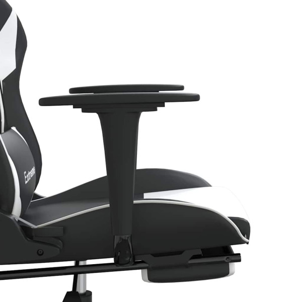 Fotel Gamingowy z Ekoskóry z Podnóżkiem Ergonomiczny Czarno-Biały do Biurka, 9443846