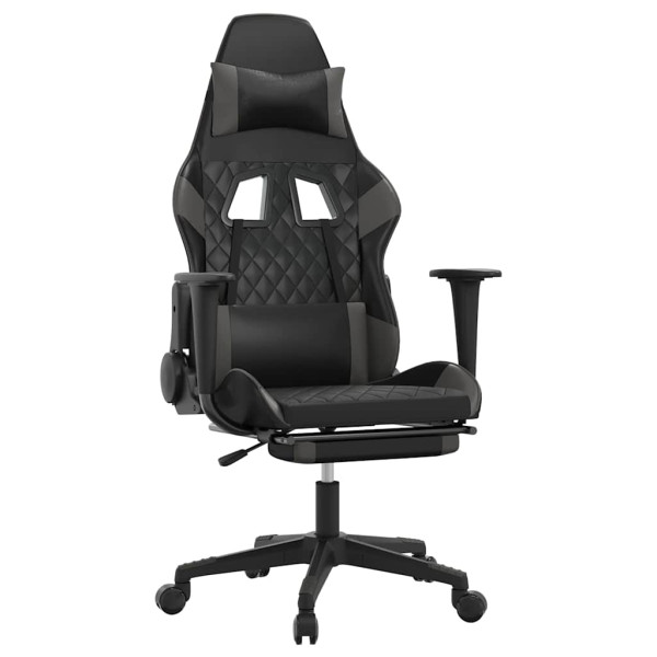 Fotel Gamingowy z Ekoskóry z Podnóżkiem Ergonomiczny Czarno-Szary do Biurka, 9444001