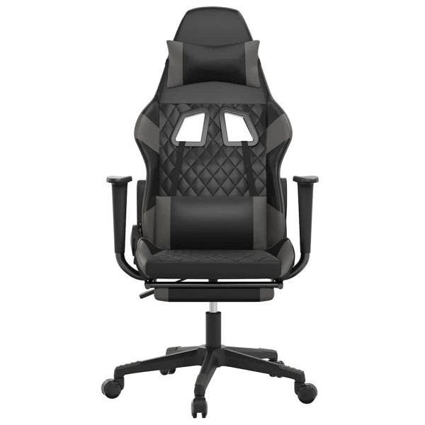 Fotel Gamingowy z Ekoskóry z Podnóżkiem Ergonomiczny Czarno-Szary do Biurka, 9444003