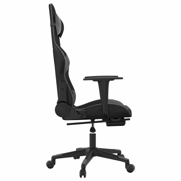 Fotel Gamingowy z Ekoskóry z Podnóżkiem Ergonomiczny Czarno-Szary do Biurka, 9444004