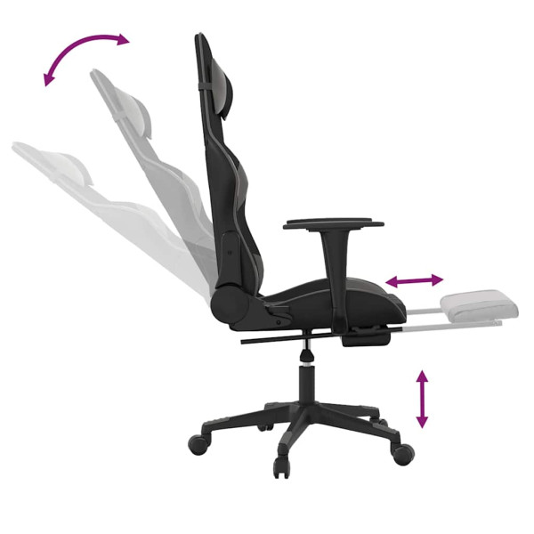 Fotel Gamingowy z Ekoskóry z Podnóżkiem Ergonomiczny Czarno-Szary do Biurka, 9444007