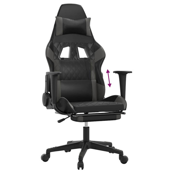 Fotel Gamingowy z Ekoskóry z Podnóżkiem Ergonomiczny Czarno-Szary do Biurka, 9444008
