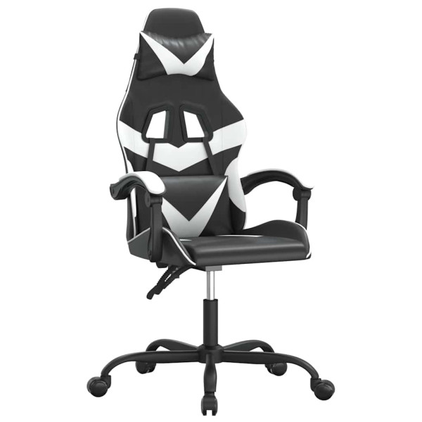 Fotel Gamingowy z Ekoskóry Obrotowy Ergonomiczny Czarno-Biały do Biurka, 9444014