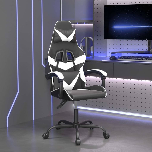 Fotel Gamingowy z Ekoskóry Obrotowy Ergonomiczny Czarno-Biały do Biurka, 9444015