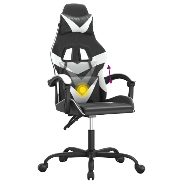 Fotel Gamingowy z Ekoskóry Obrotowy Ergonomiczny Czarno-Biały do Biurka, 9444024