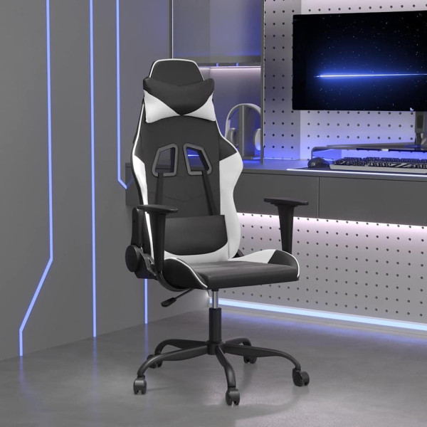 Fotel Gamingowy z Ekoskóry Ergonomiczny Czarno-Biały do Biurka dla Gracza, 9444043