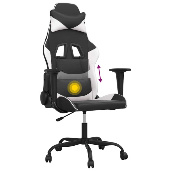 Fotel Gamingowy z Ekoskóry Ergonomiczny Czarno-Biały do Biurka dla Gracza, 9444048