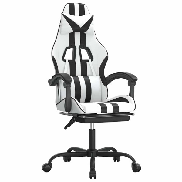 Fotel Gamingowy z Ekoskóry z Podnóżkiem Ergonomiczny Biało-Czarny do Biurka, 9444179