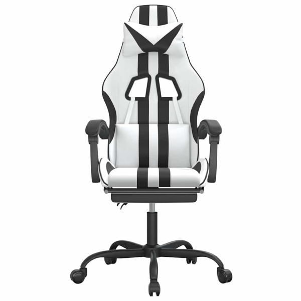 Fotel Gamingowy z Ekoskóry z Podnóżkiem Ergonomiczny Biało-Czarny do Biurka, 9444181