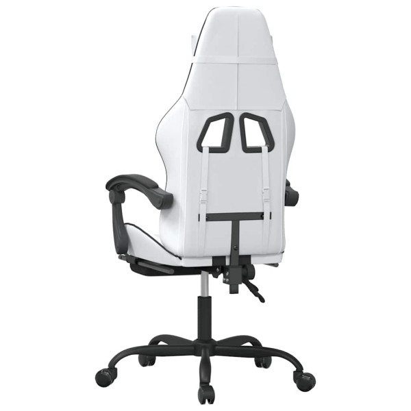 Fotel Gamingowy z Ekoskóry z Podnóżkiem Ergonomiczny Biało-Czarny do Biurka, 9444183