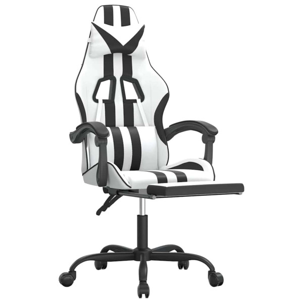 Fotel Gamingowy z Ekoskóry z Podnóżkiem Ergonomiczny Biało-Czarny do Biurka, 9444184