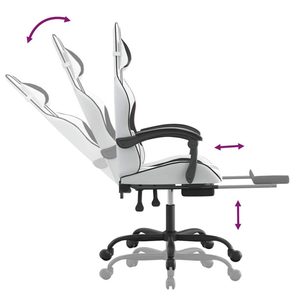 Fotel Gamingowy z Ekoskóry z Podnóżkiem Ergonomiczny Biało-Czarny do Biurka, 9444185