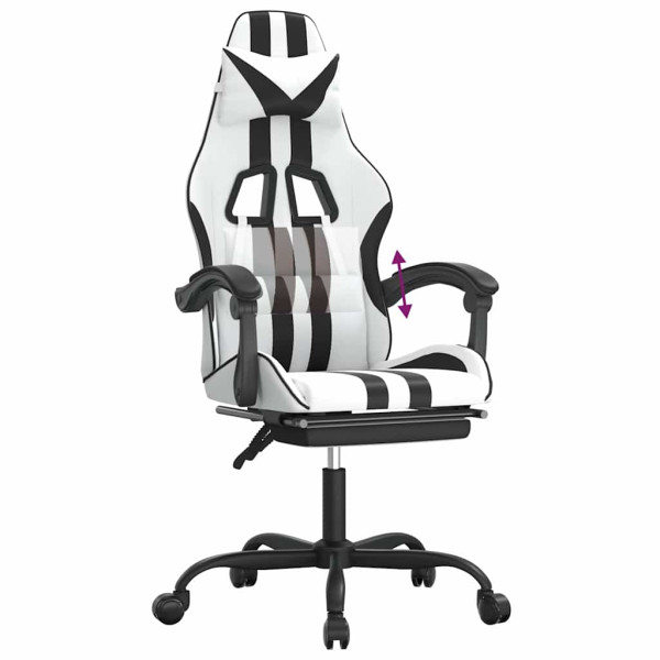 Fotel Gamingowy z Ekoskóry z Podnóżkiem Ergonomiczny Biało-Czarny do Biurka, 9444186