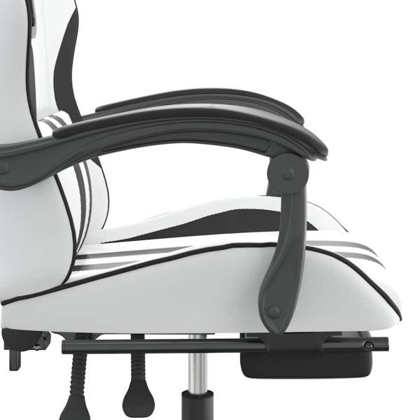 Fotel Gamingowy z Ekoskóry z Podnóżkiem Ergonomiczny Biało-Czarny do Biurka, 9444189