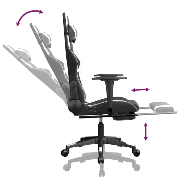 Fotel Gamingowy z Ekoskóry z Podnóżkiem Ergonomiczny Czarno-Biały do Biurka, 9444251