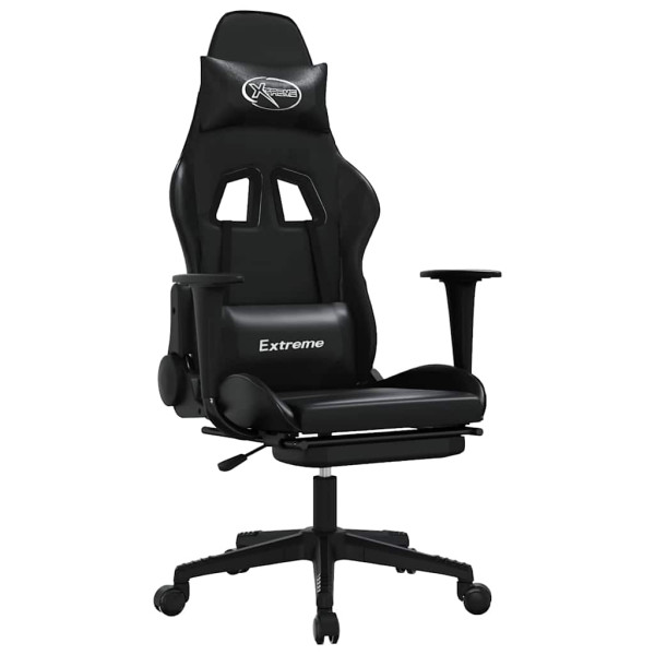 Fotel Gamingowy z Ekoskóry z Podnóżkiem Ergonomiczny Czarny do Biurka, 9444272