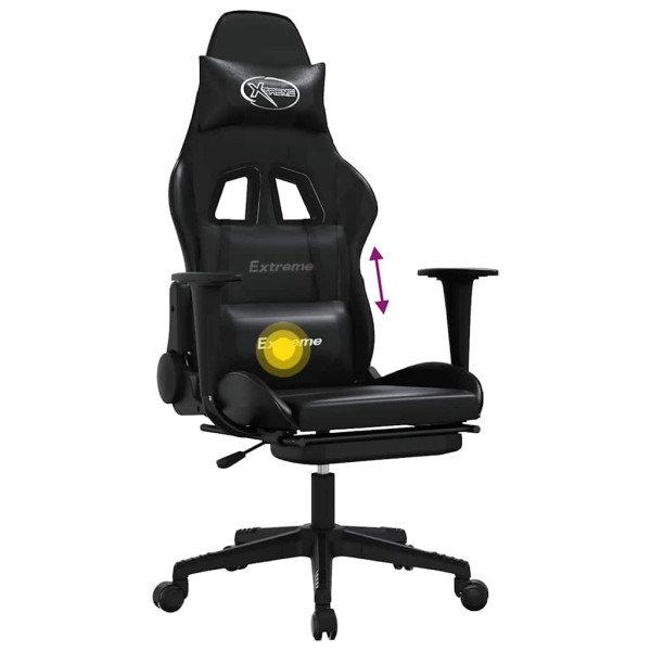 Fotel Gamingowy z Ekoskóry z Podnóżkiem Ergonomiczny Czarny do Biurka, 9444279