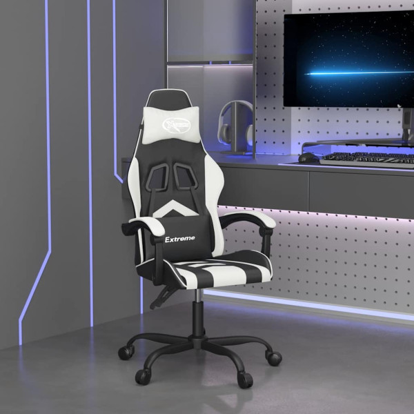 Fotel Gamingowy z Ekoskóry Obrotowy Ergonomiczny Czarno-Biały do Biurka, 9444418