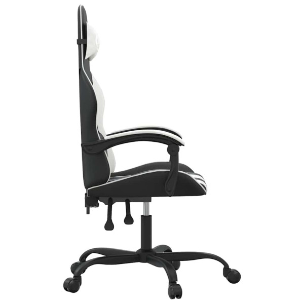 Fotel Gamingowy z Ekoskóry Obrotowy Ergonomiczny Czarno-Biały do Biurka, 9444420