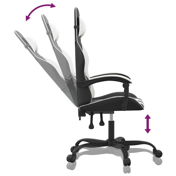 Fotel Gamingowy z Ekoskóry Obrotowy Ergonomiczny Czarno-Biały do Biurka, 9444426