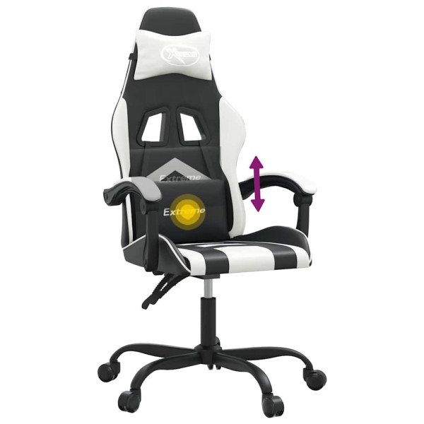 Fotel Gamingowy z Ekoskóry Obrotowy Ergonomiczny Czarno-Biały do Biurka, 9444427