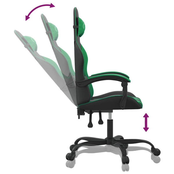 Fotel Gamingowy z Ekoskóry Ergonomiczny Czarno-Zielony do Biurka dla Gracza, 9444465