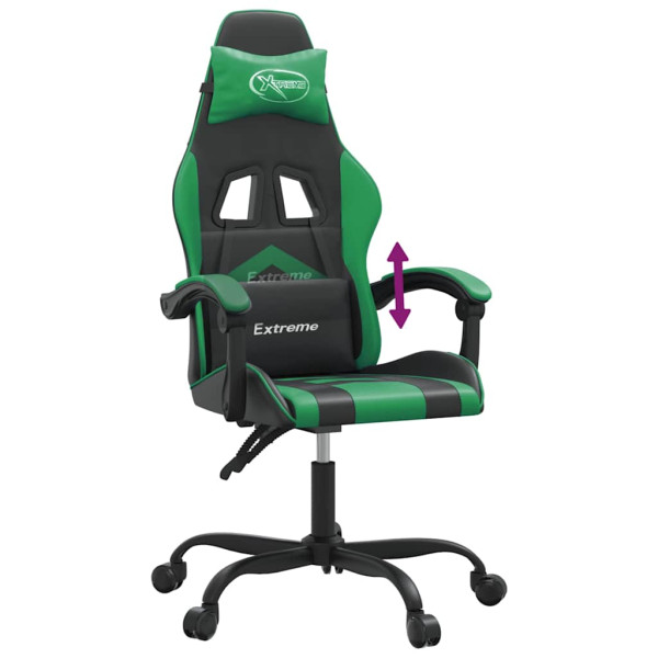 Fotel Gamingowy z Ekoskóry Ergonomiczny Czarno-Zielony do Biurka dla Gracza, 9444466