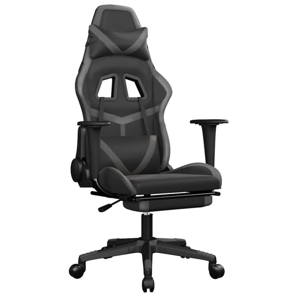 Fotel Gamingowy z Ekoskóry z Podnóżkiem Ergonomiczny Czarno-Szary do Biurka, 9444518