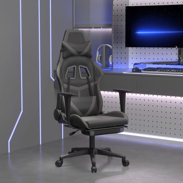 Fotel Gamingowy z Ekoskóry z Podnóżkiem Ergonomiczny Czarno-Szary do Biurka, 9444519
