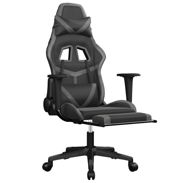 Fotel Gamingowy z Ekoskóry z Podnóżkiem Ergonomiczny Czarno-Szary do Biurka, 9444520