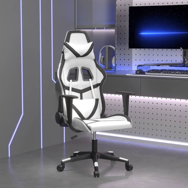 Fotel Gamingowy z Ekoskóry Ergonomiczny Biało-Czarny do Biurka dla Gracza, 9444823