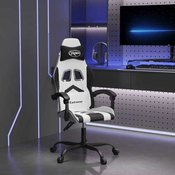 Fotel Gamingowy z Ekoskóry Ergonomiczny Biało-Czarny do Biurka dla Gracza, 9444910