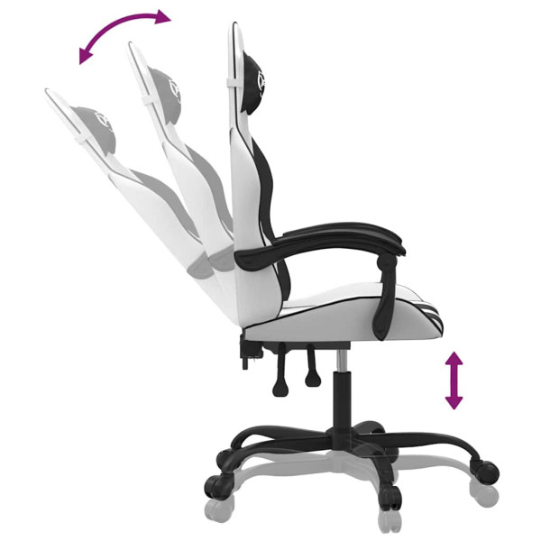 Fotel Gamingowy z Ekoskóry Ergonomiczny Biało-Czarny do Biurka dla Gracza, 9444914