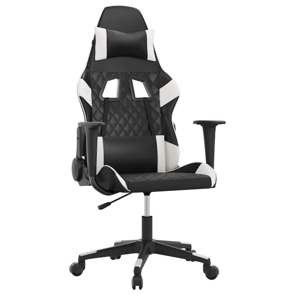 Fotel Gamingowy z Ekoskóry z Podnóżkiem Ergonomiczny Czarno-Biały do Biurka, 9444946