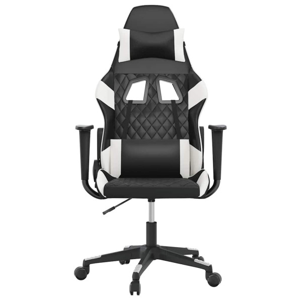 Fotel Gamingowy z Ekoskóry z Podnóżkiem Ergonomiczny Czarno-Biały do Biurka, 9444948