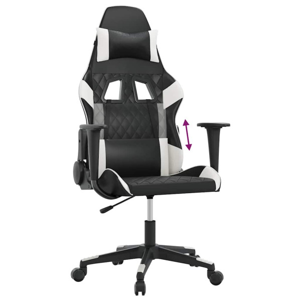 Fotel Gamingowy z Ekoskóry z Podnóżkiem Ergonomiczny Czarno-Biały do Biurka, 9444952