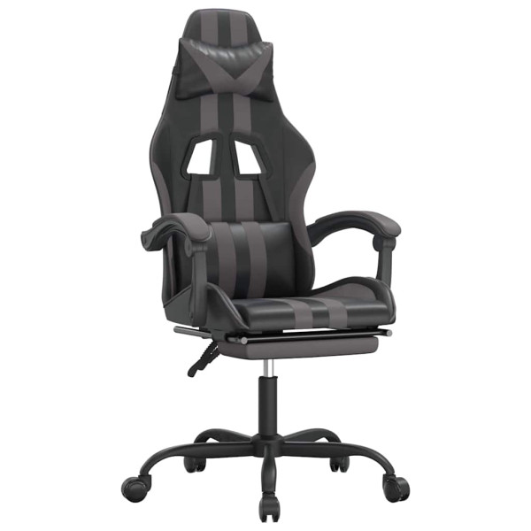 Fotel Gamingowy z Ekoskóry z Podnóżkiem Ergonomiczny Czarno-Szary do Biurka, 9445041