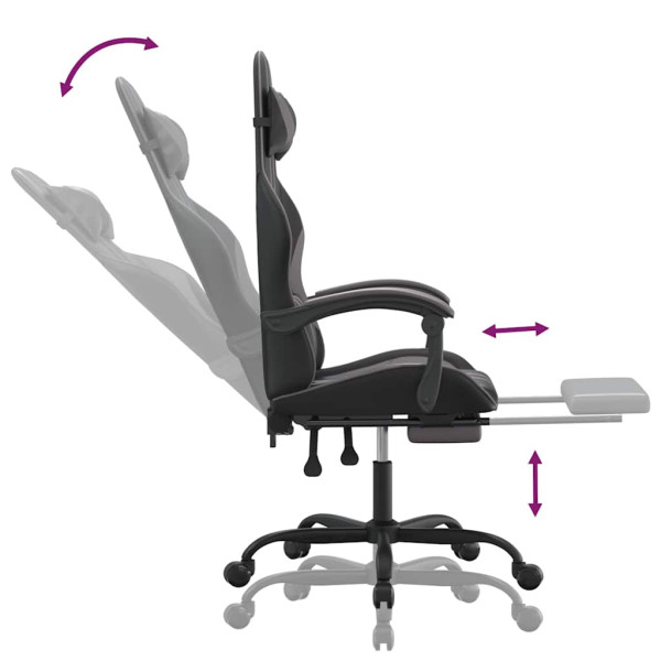Fotel Gamingowy z Ekoskóry z Podnóżkiem Ergonomiczny Czarno-Szary do Biurka, 9445047