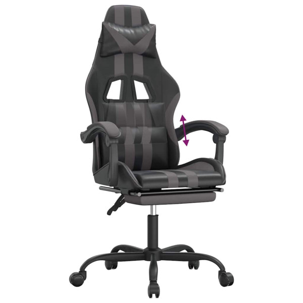 Fotel Gamingowy z Ekoskóry z Podnóżkiem Ergonomiczny Czarno-Szary do Biurka, 9445048
