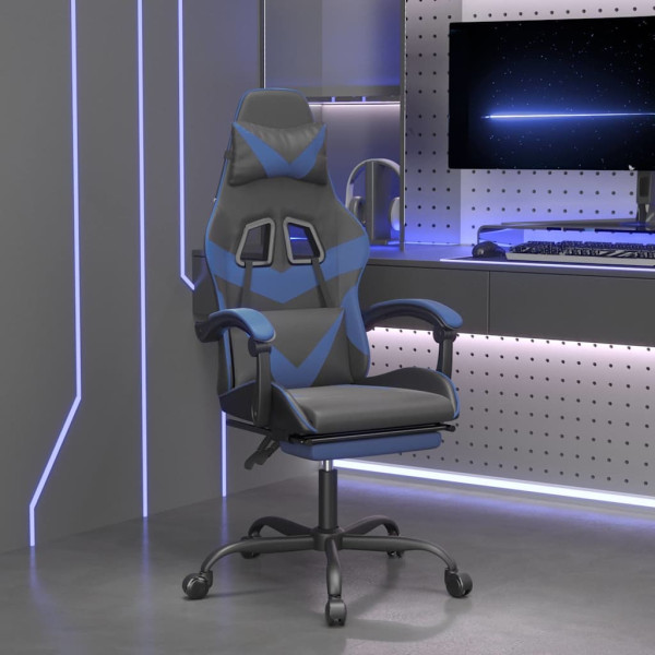 Fotel Gamingowy z Ekoskóry z Podnóżkiem Czarno-Niebieski do Biurka, 9445070