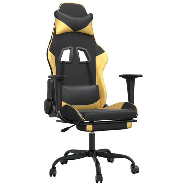 Fotel Gamingowy z Ekoskóry z Podnóżkiem Ergonomiczny Czarno-Złoty do Biurka, 9445155