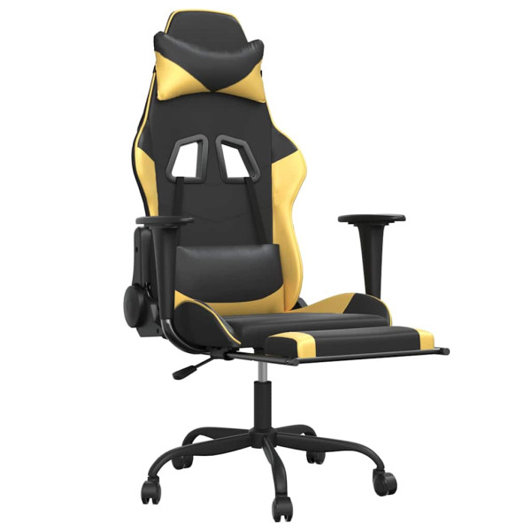 Fotel Gamingowy z Ekoskóry z Podnóżkiem Ergonomiczny Czarno-Złoty do Biurka, 9445157