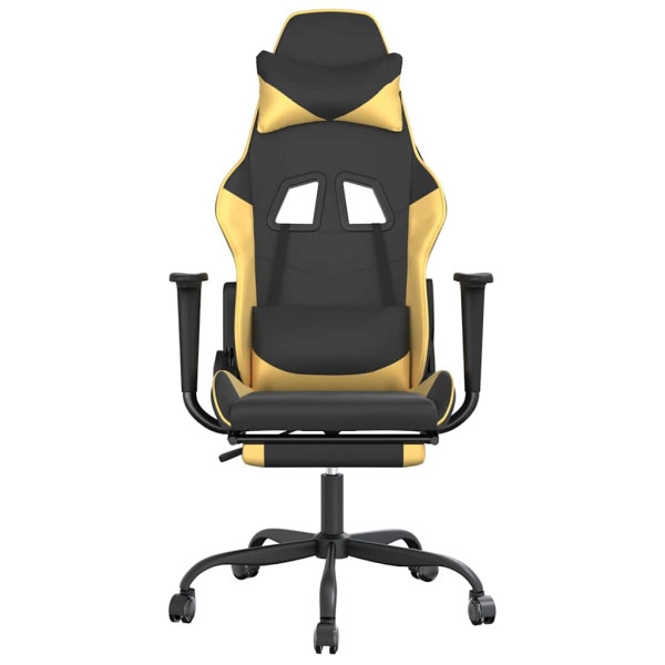 Fotel Gamingowy z Ekoskóry z Podnóżkiem Ergonomiczny Czarno-Złoty do Biurka, 9445158