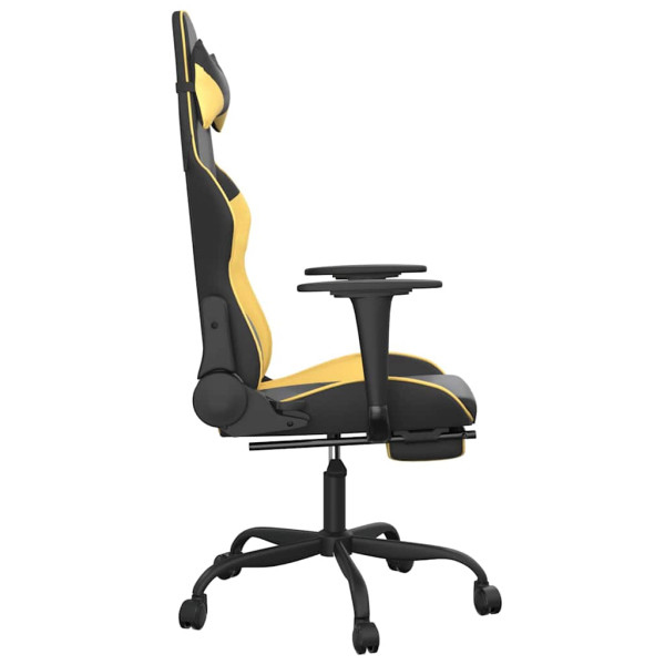 Fotel Gamingowy z Ekoskóry z Podnóżkiem Ergonomiczny Czarno-Złoty do Biurka, 9445159