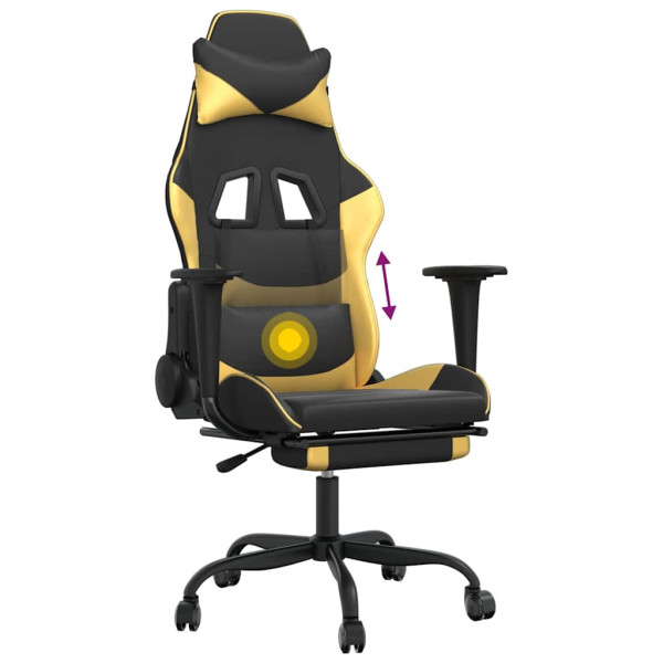 Fotel Gamingowy z Ekoskóry z Podnóżkiem Ergonomiczny Czarno-Złoty do Biurka, 9445162