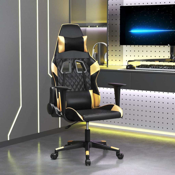 Fotel Gamingowy z Ekoskóry z Podnóżkiem Ergonomiczny Czarno-Złoty do Biurka, 9445221