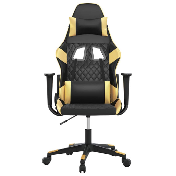 Fotel Gamingowy z Ekoskóry z Podnóżkiem Ergonomiczny Czarno-Złoty do Biurka, 9445222
