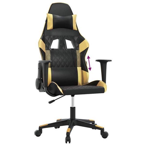 Fotel Gamingowy z Ekoskóry z Podnóżkiem Ergonomiczny Czarno-Złoty do Biurka, 9445226