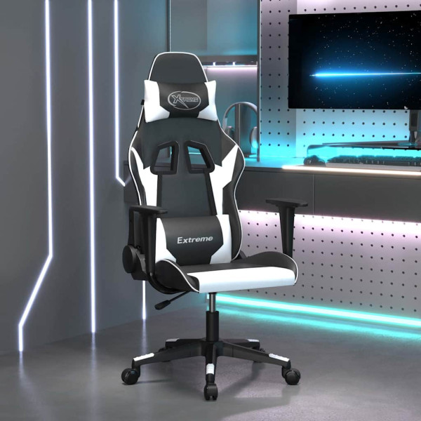 Fotel Gamingowy z Ekoskóry Ergonomiczny Czarno-Biały do Biurka dla Gracza, 9445247